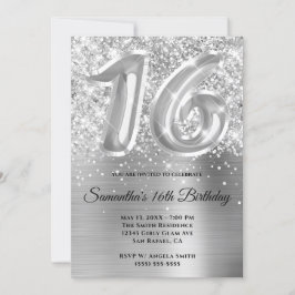 Funkelnd Glittery Silver Glam 16. Geburtstag Einladung