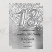 Funkelnd Glittery Silver Glam 18. Geburtstag Einladung (Vorne/Hinten)