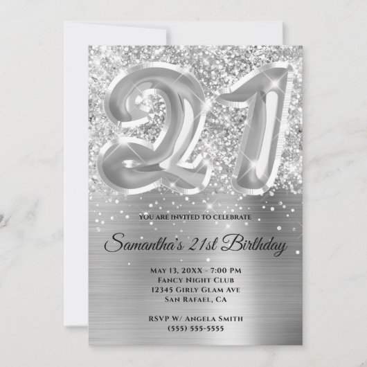 Funkelnd Glittery Silver Glam 21. Geburtstag Einladung (Vorderseite)