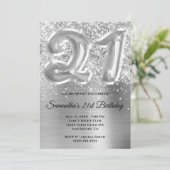 Funkelnd Glittery Silver Glam 21. Geburtstag Einladung (Stehend Vorderseite)