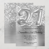Funkelnd Glittery Silver Glam 21. Geburtstag Einladung (Vorne/Hinten)