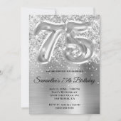 Funkelnd Glittery Silver Glam 75. Geburtstag Einladung (Vorderseite)