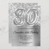 Funkelnd Glittery Silver Glam 80. Geburtstag Einladung (Vorne/Hinten)