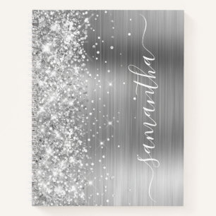 Funkelnd Glittery Silver Glam Girly Name Notizblock