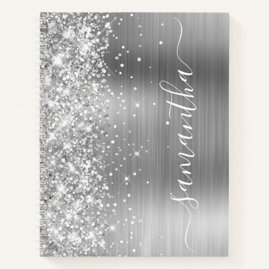 Funkelnd Glittery Silver Glam Girly Name Notizblock (Vorderseite)