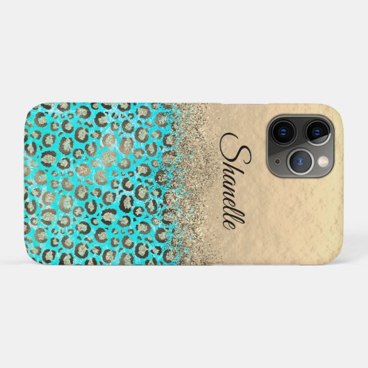 Funkelnd Glittery Türkis Leopard Case-Mate iPhone Hülle (Rückseite (Horizontal))