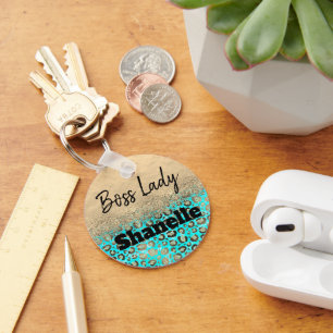 Funkelnd Glittery Türkis Leopard Custom Schlüsselanhänger