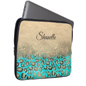 Funkelnd Glittery Türkis Leopard Laptopschutzhülle (Vorne Rechts)