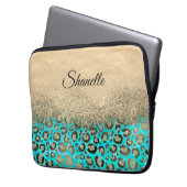Funkelnd Glittery Türkis Leopard Laptopschutzhülle (Vorderseite Links)