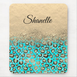 Funkelnd Glittery Türkis Leopard Mousepad