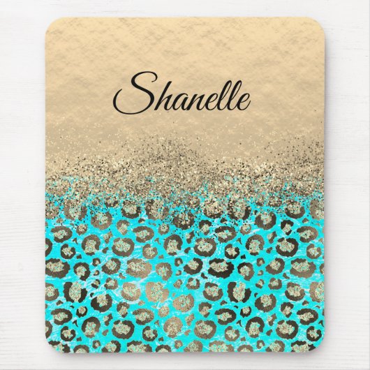 Funkelnd Glittery Türkis Leopard Mousepad (Vorne)