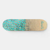 Funkelnd Glittery Türkis Leopard Skateboard (Horizontal)
