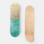 Funkelnd Glittery Türkis Leopard Skateboard (Vorderseite)