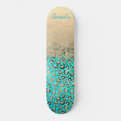Funkelnd Glittery Türkis Leopard Skateboard (Vorderseite)