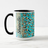 Funkelnd Glittery Türkis Leopard Tasse (Links)