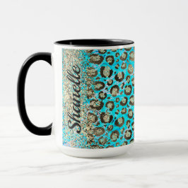 Funkelnd Glittery Türkis Leopard Tasse