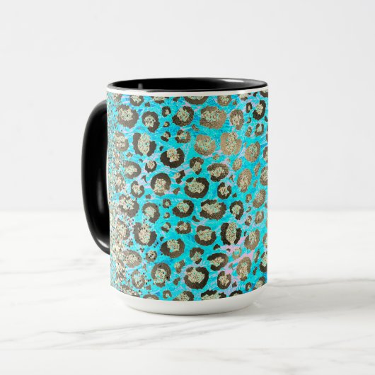 Funkelnd Glittery Türkis Leopard Tasse (Vorderseite Links)