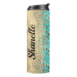 Funkelnd Glittery Türkis Leopard Thermosbecher