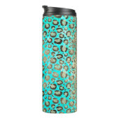 Funkelnd Glittery Türkis Leopard Thermosbecher (Nach rechts gedreht)