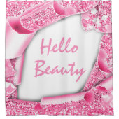 Funkelnd Glitzer 3D-PINK-Rahmen HELLO Girly Duschvorhang (Vorderseite)