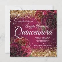Funkelnd Glitzer Burgund Rote Rose Quinceañera