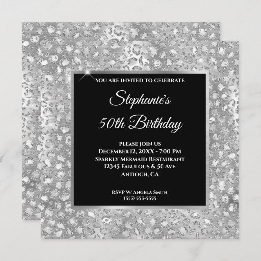 Funkelnd Glitzer Forelle Leopard Printing Geburtst Einladung (Vorne/Hinten)