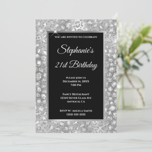 Funkelnd Glitzer Forelle Leopard Printing Geburtst Einladung (Stehend Vorderseite)