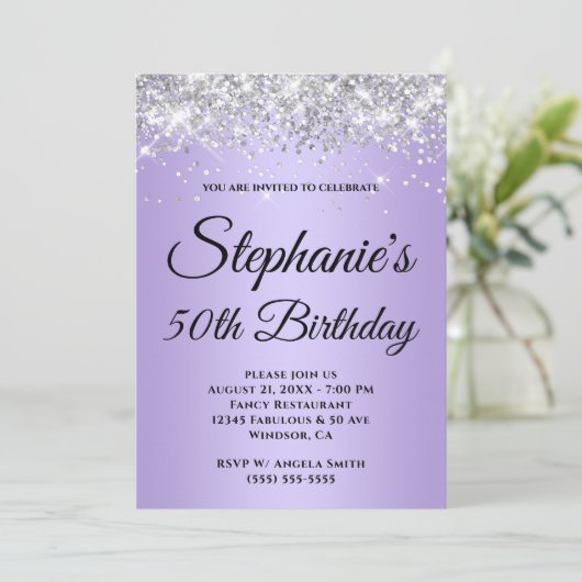 Funkelnd Glitzer Lavendel Lila Schicht Einladung (Stehend Vorderseite)