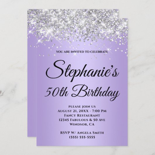 Funkelnd Glitzer Lavendel Lila Schicht Einladung (Vorne/Hinten)