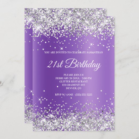 Funkelnd Glitzer Lavendel Lila Schicht Einladung (Vorne/Hinten)