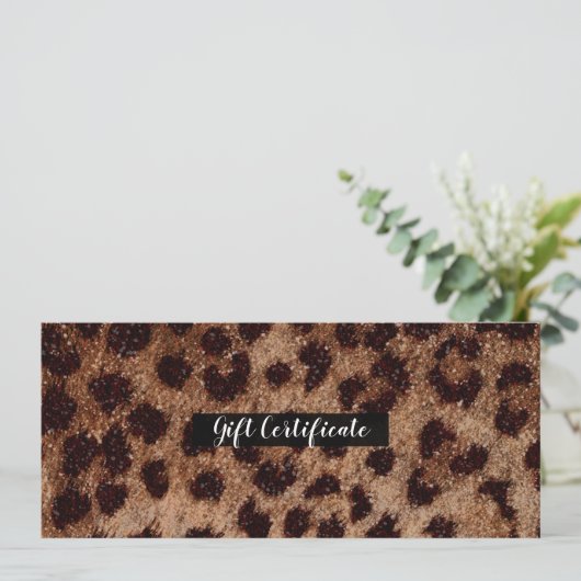 Funkelnd Glitzer Leopard Cheetah Geschenkgutschein Einladung (Stehend Vorderseite)