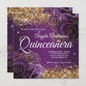 Funkelnd Glitzer Lila Rose Quinceañera Einladung (Vorne/Hinten)