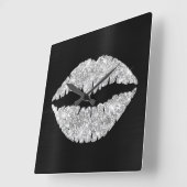 Funkelnd Glitzer Lipstick Schwarz Foil Quadratische Wanduhr (Winkel)