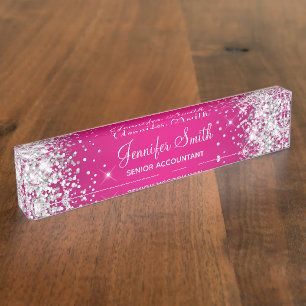 Funkelnd Glitzer mit glänzender Rosa Namensplakette
