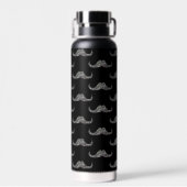 Funkelnd Glitzer Mustache Black Monogram Trinkflasche (Rückseite)