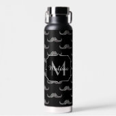 Funkelnd Glitzer Mustache Black Monogram Trinkflasche (Vorne)