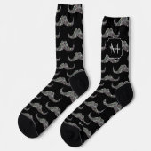 Funkelnd Glitzer Mustache-Muster Monogram Socken (Linkes Detail)