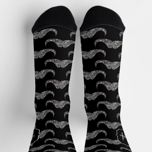 Funkelnd Glitzer Mustache-Muster Monogram Socken (Oben)