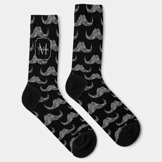 Funkelnd Glitzer Mustache-Muster Monogram Socken (Rechts)