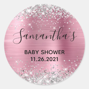 Funkelnd Glitzer Pink Foil Babydusche Runder Aufkleber