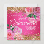 Funkelnd Glitzer Rosa Glam Quinceañera Einladung (Vorderseite)