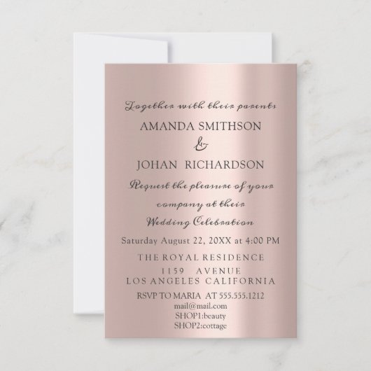 Funkelnd Glitzer Rose Gold Elegante Hochzeit Einzi Einladung (Vorderseite)