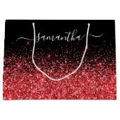 Funkelnd Glitzer Schwarz/Rot Eleganter Name Große Geschenktüte (Vorderseite)