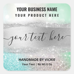 Funkelnd Glitzer Silver Blue Minze Produktmarken Quadratischer Aufkleber
