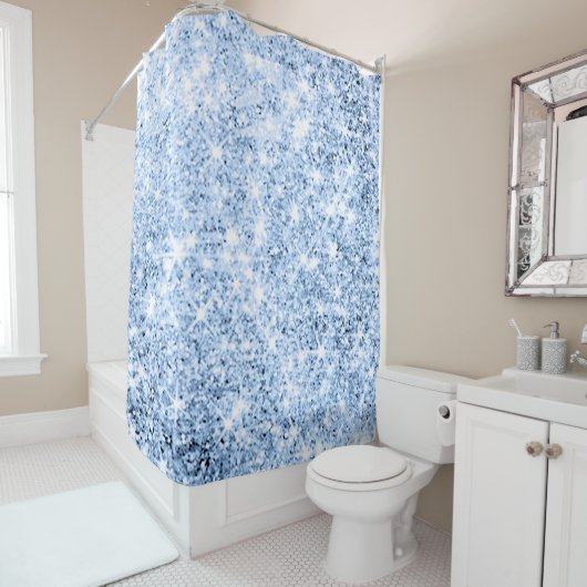 Funkelnd Glitzer Smoky Dusty Blue Abstrakt Modern Duschvorhang (Beispiel)