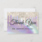 Funkelnd Glitzer Tropfen Imitate Holografisches Pe Dankeskarte (Vorderseite)