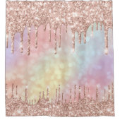 Funkelnd Glitzer Tropfen Rosa Rose Gold Holografie Duschvorhang (Vorderseite)