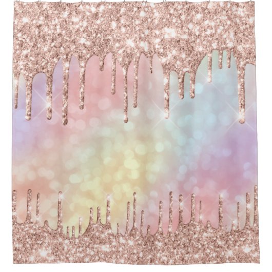 Funkelnd Glitzer Tropfen Rosa Rose Gold Holografie Duschvorhang (Vorderseite)