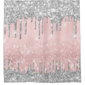 Funkelnd Glitzer Tropfen Rosa Silbergraue Girly Duschvorhang (Vorderseite)