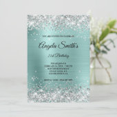 Funkelnd Glitzer Türkisfolie Einladung (Stehend Vorderseite)